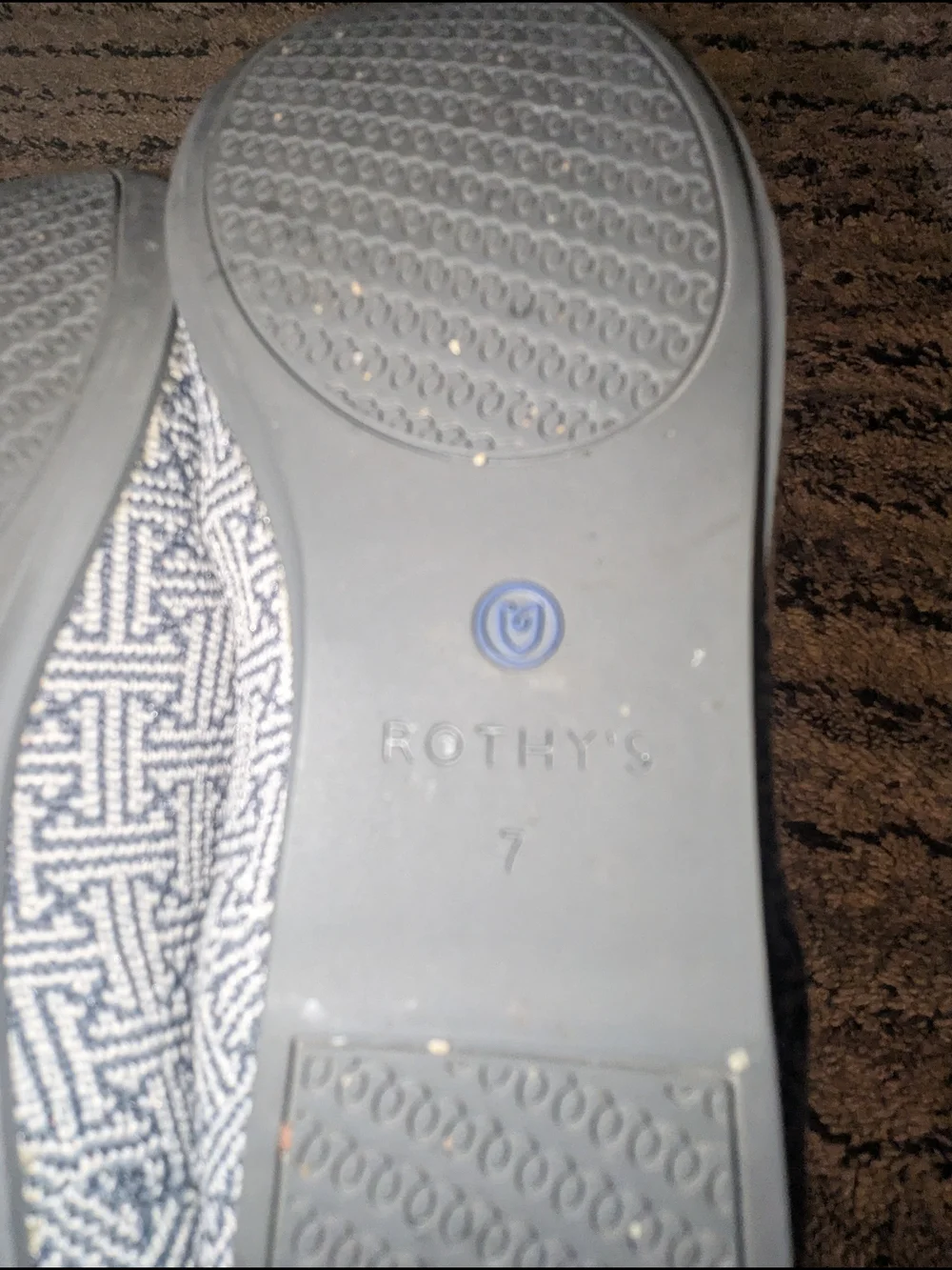 Rothy's Grey Woven Slip-On Loafers with Blue Trim